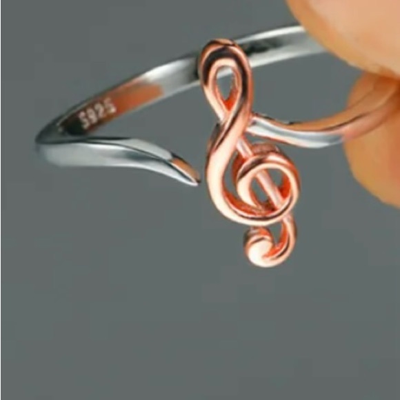 New 14k Rose Gold/925 Sterling Silver Music Clef Ring - Picture 3 of 5